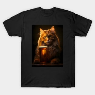 Maine Coon Tavern Cat Drinks a Beer Poster T-Shirt